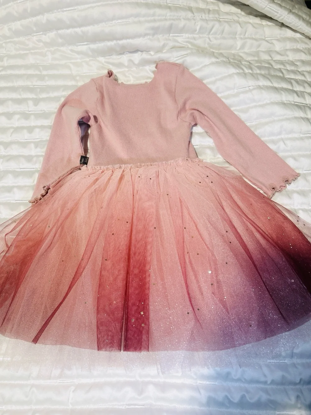 Girl's Pink Ombre Tulle Dress with Gold Star Accent